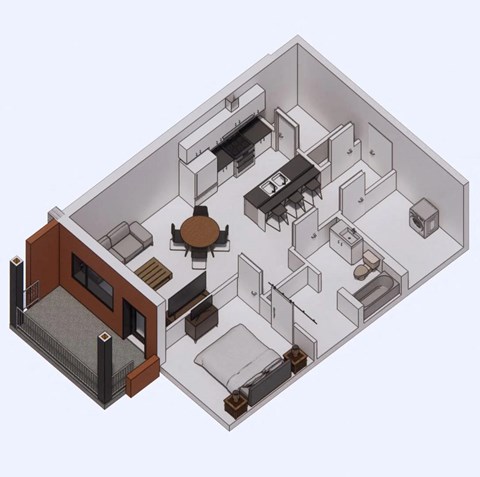 Floor plan for 1 bed, 1 bath, 800 sqft